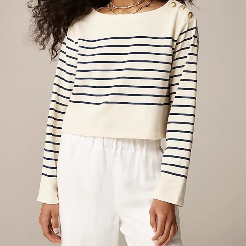 J. Crew Navy and Cream Striped Long Sleeve Top